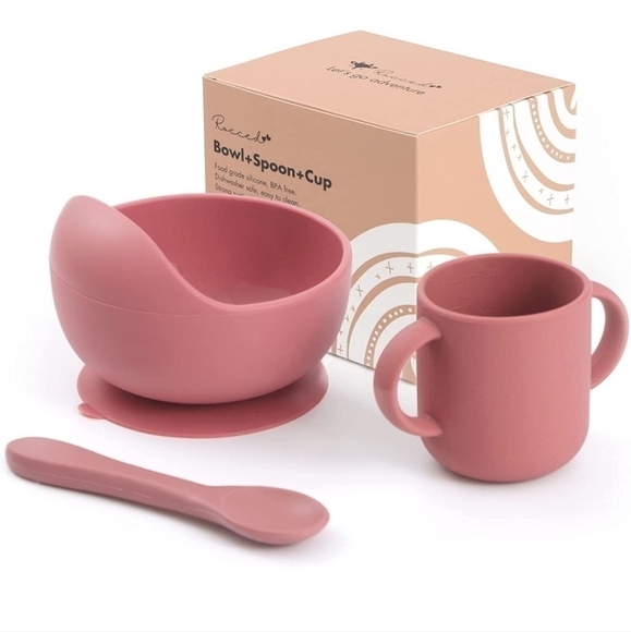 SILICONE training cup, bowl and spoon set - Picture 1 of 7